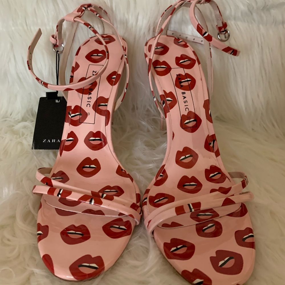 Zara pink and red lipstick sandals